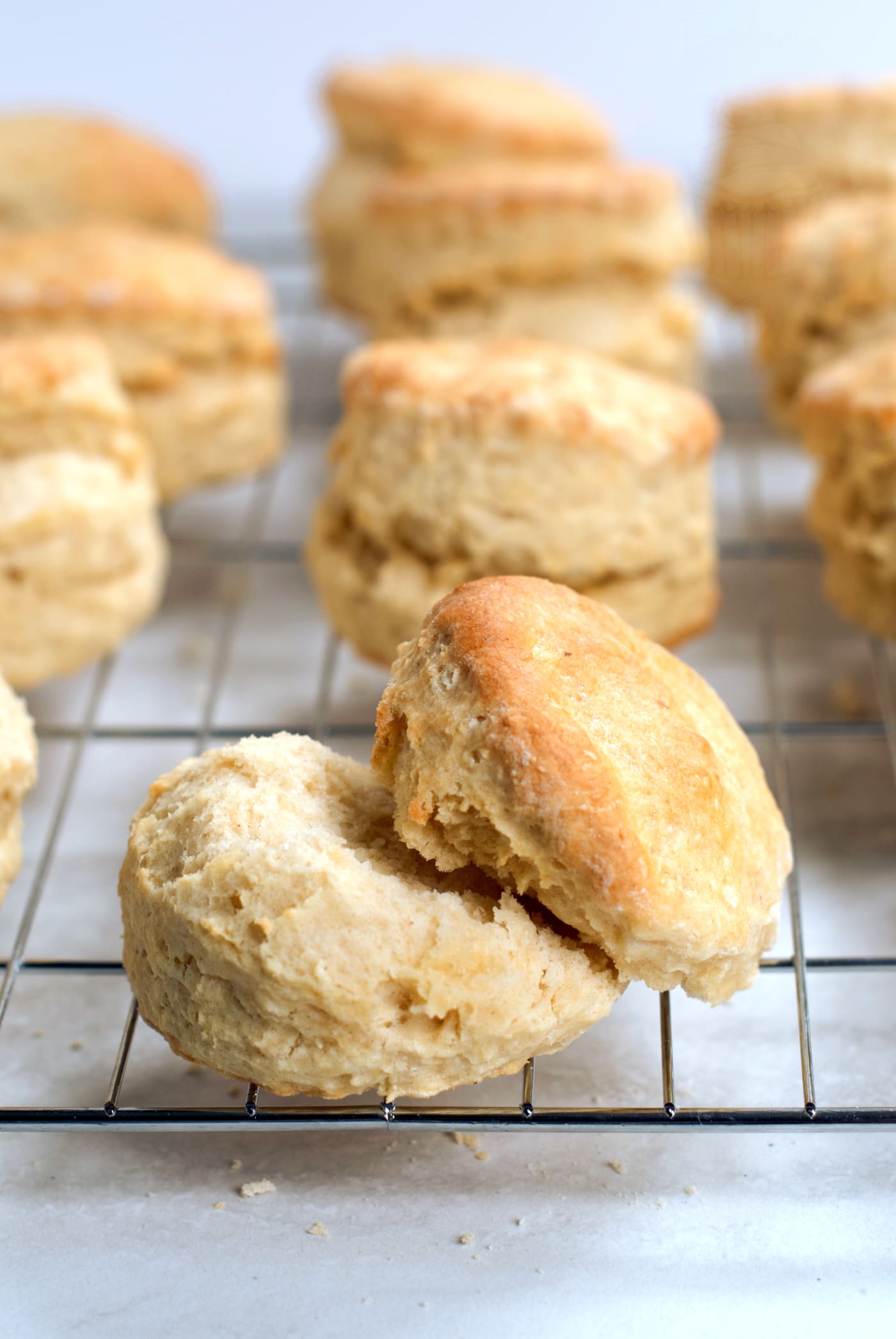 Plain scone pulled open through the middle, showing the soft baked centre.